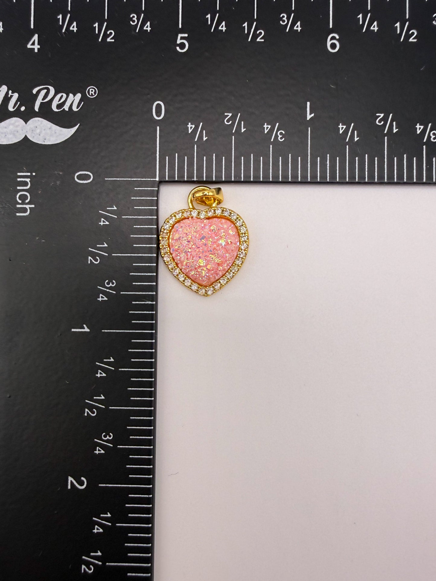Pink Glitter Druzy Heart Charm Pendant