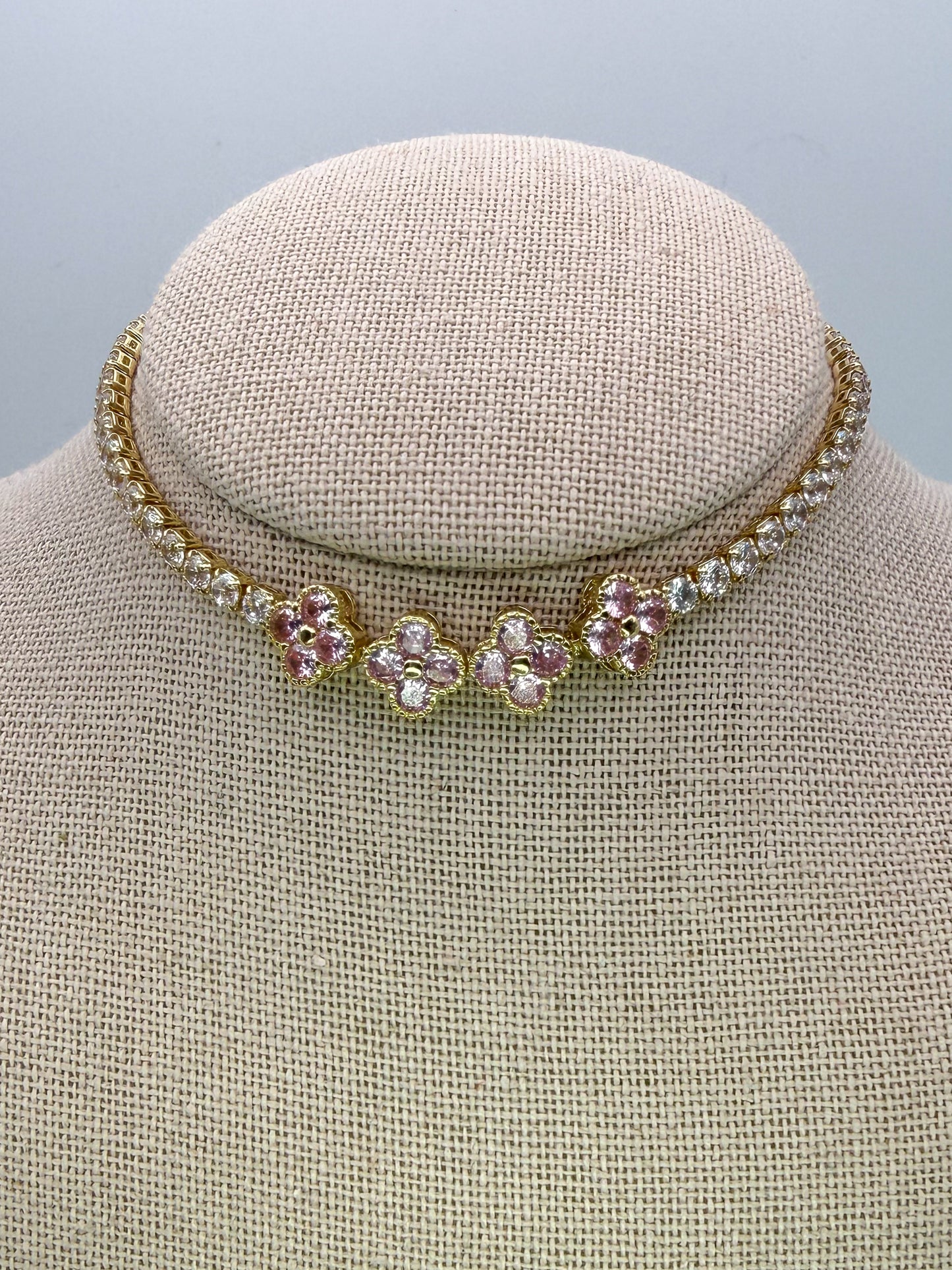 Bling Bling Pink Clover Zircon Covered Link Bracelet