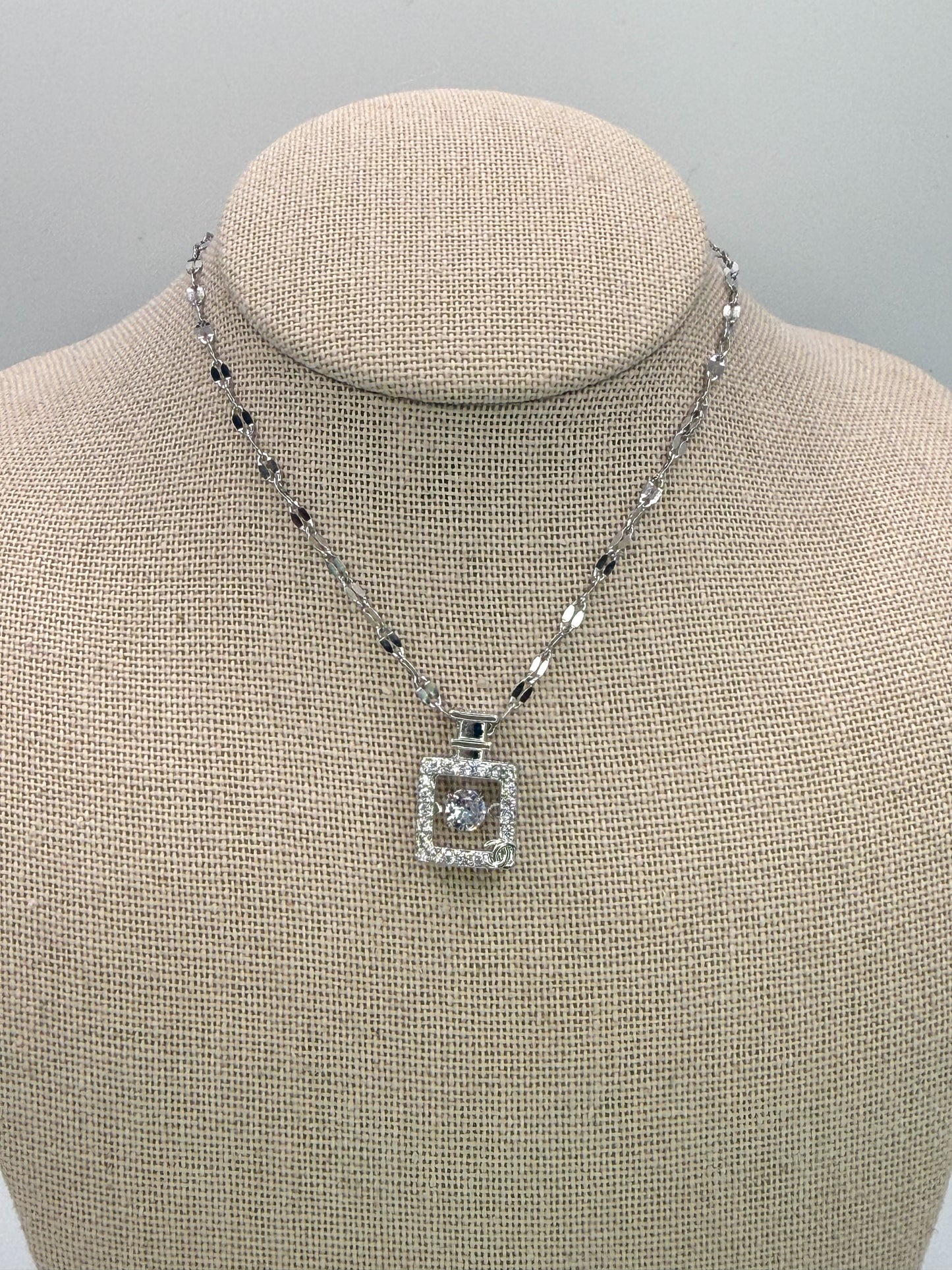 Silver Perfume Bottle For Pendant Necklace with Moveable Zircon in middle