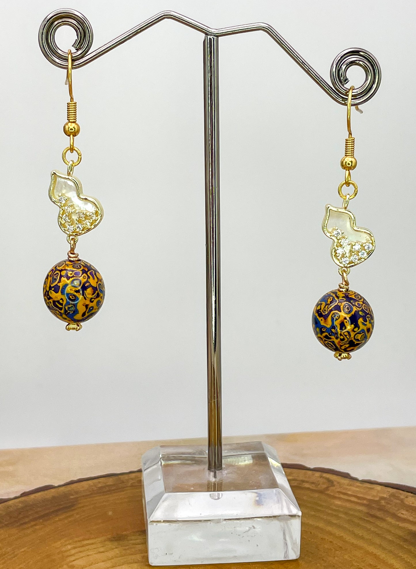 Handmade Daji Lacquer Beaded Bling Earrings with Natural Opal Inclusions