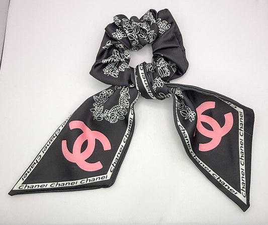 CC Designer Scrunchie Hair Tie with Removable mini Scarf Hair Ribbon