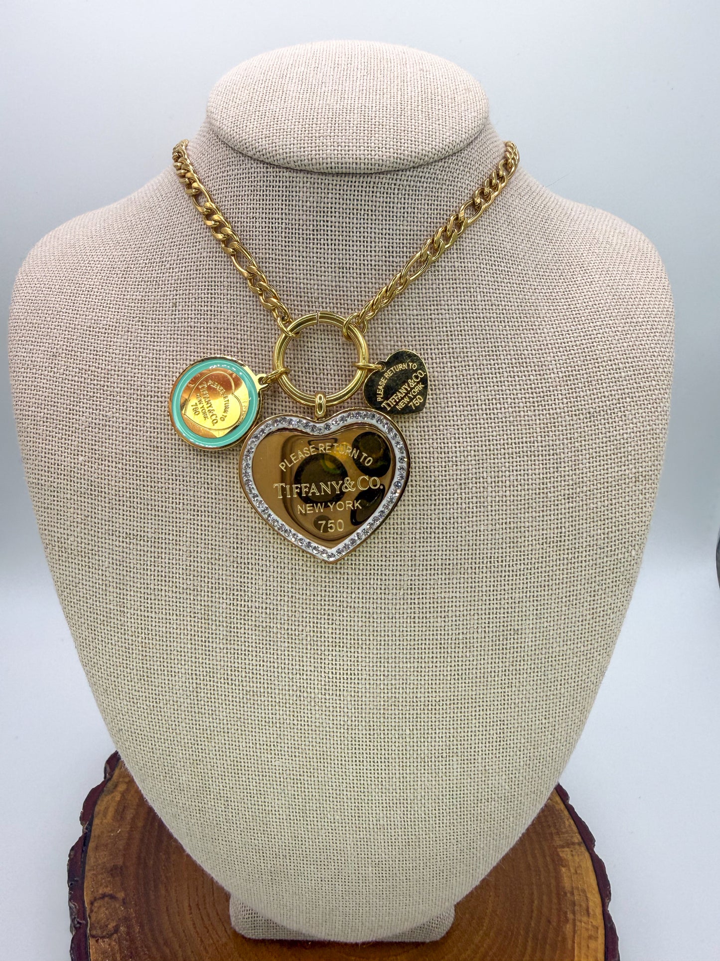 Gold T&Co Trio Charm Stainless Steel Pendant Necklace