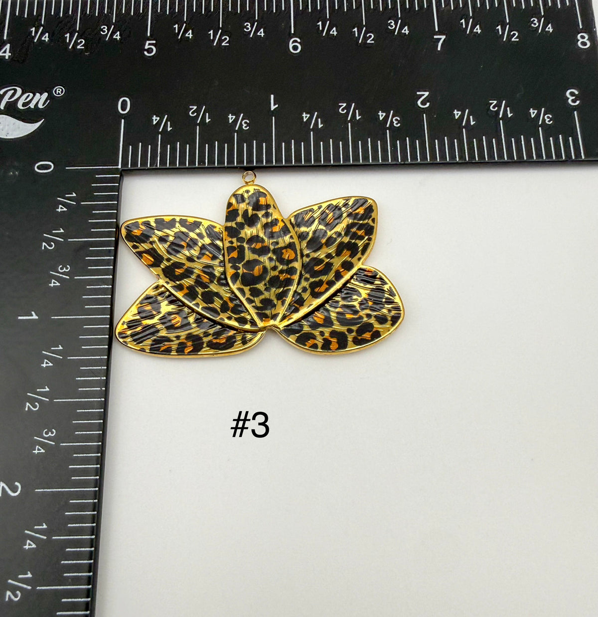 Gold Stainless Steel Leopard Print Flower Charm Pendants