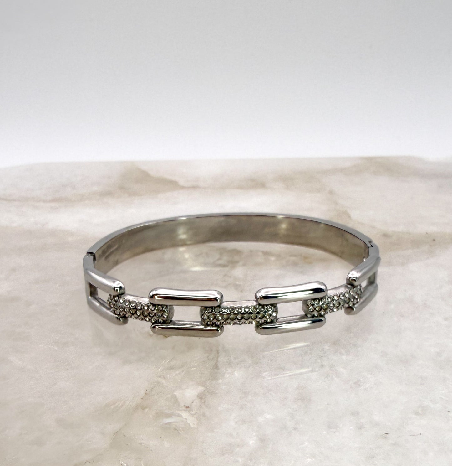 Silver Stainless Steel Chain Link Bangle Bracelet