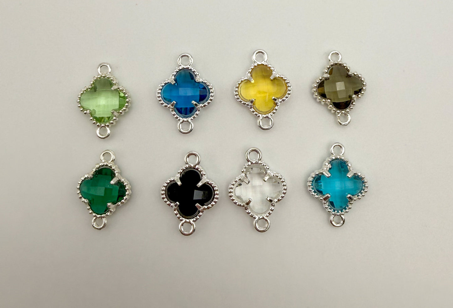 Colorful Double Link Clover Glass Charm Connectors-Gold & Silver