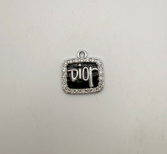 Silver & Black Dior Designer Rectangle Metal DIY Charms