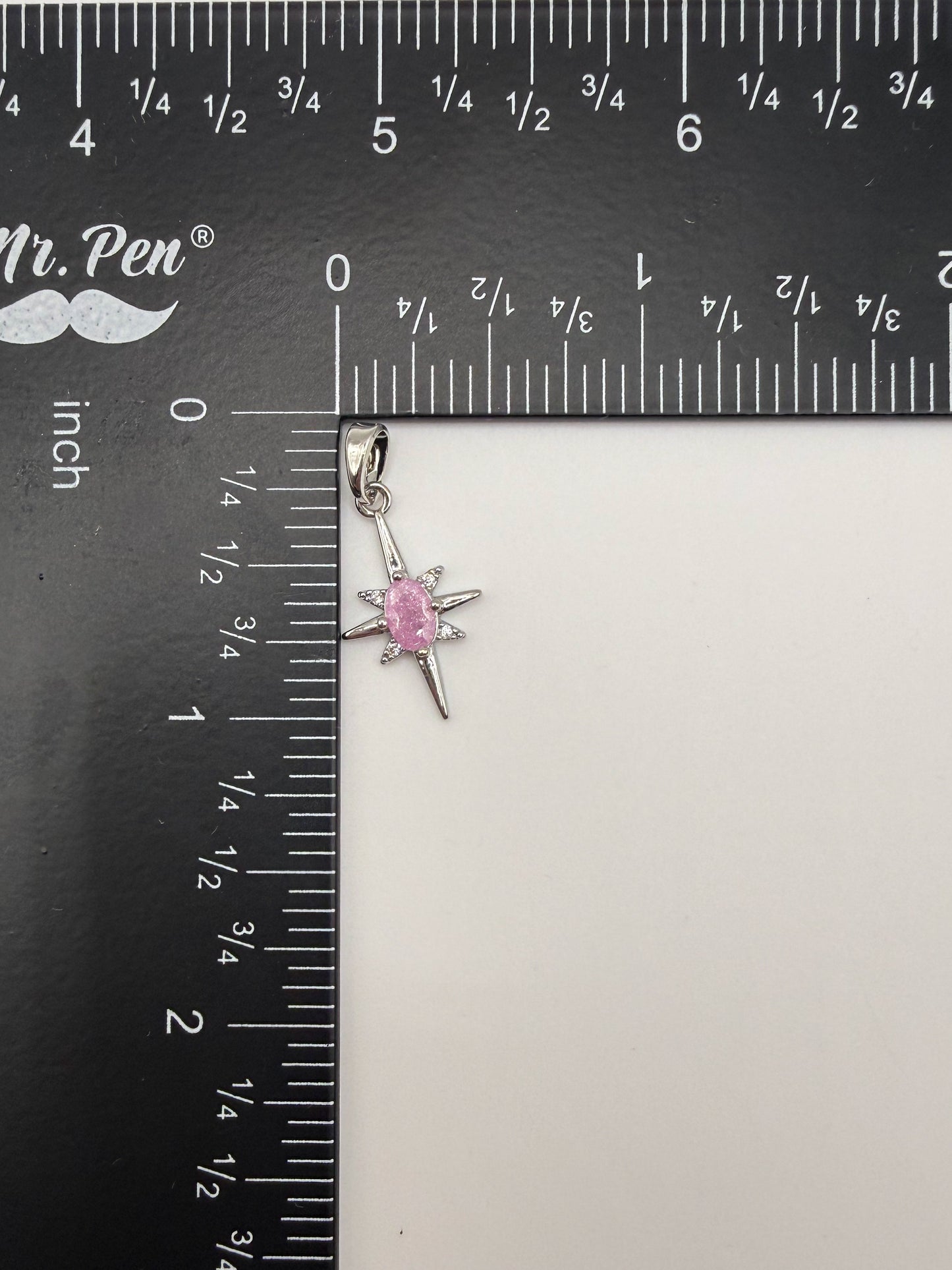 Silver Pink Zircon North Star Charm Pendant