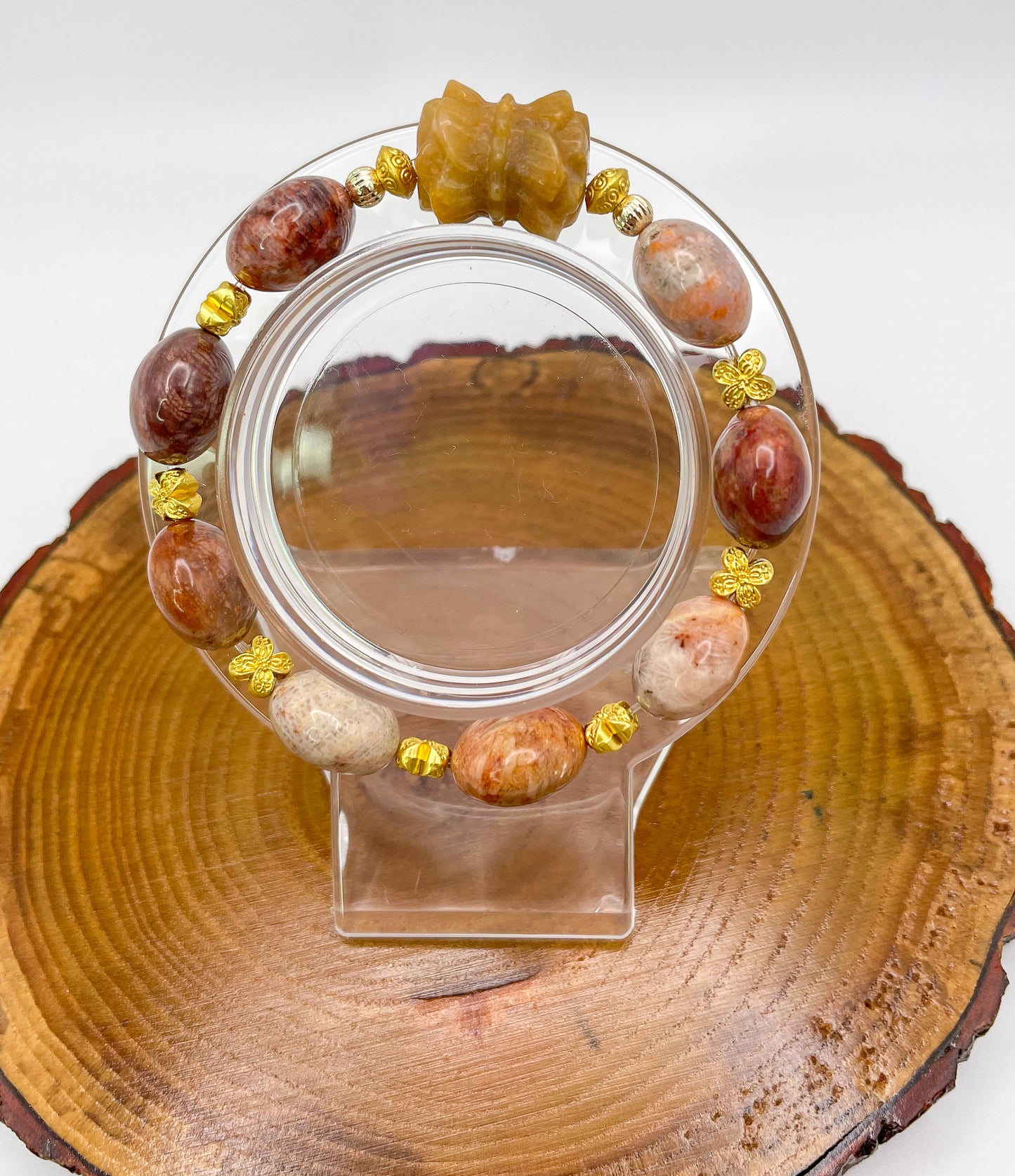 Natural Coral Jade Bingdi Lotus Crystal Bracelet