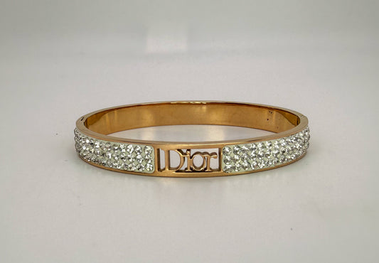 Gold Sparkly Dior Stainless Steel Bangle Bracelet