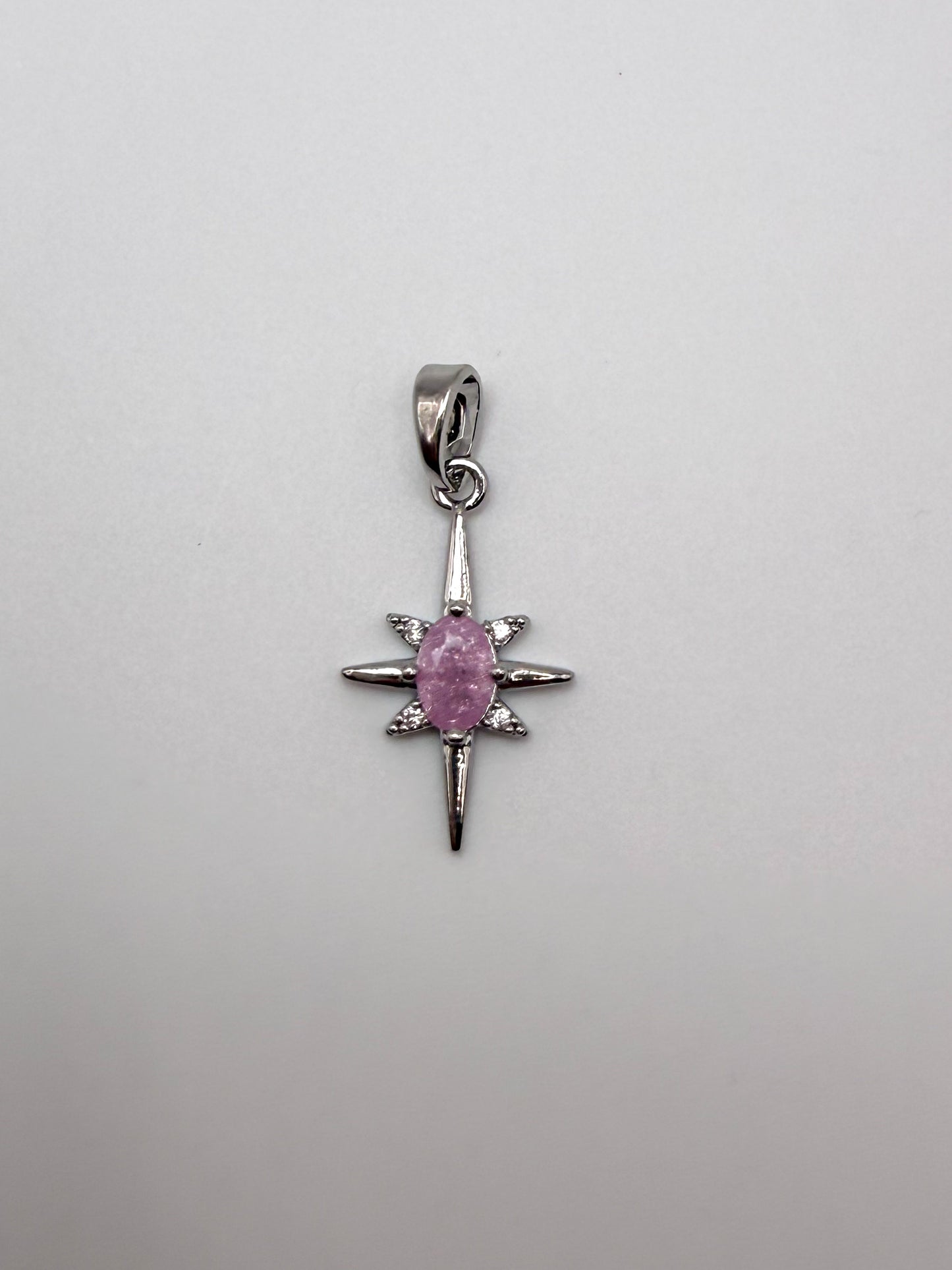 Silver Pink Zircon North Star Charm Pendant