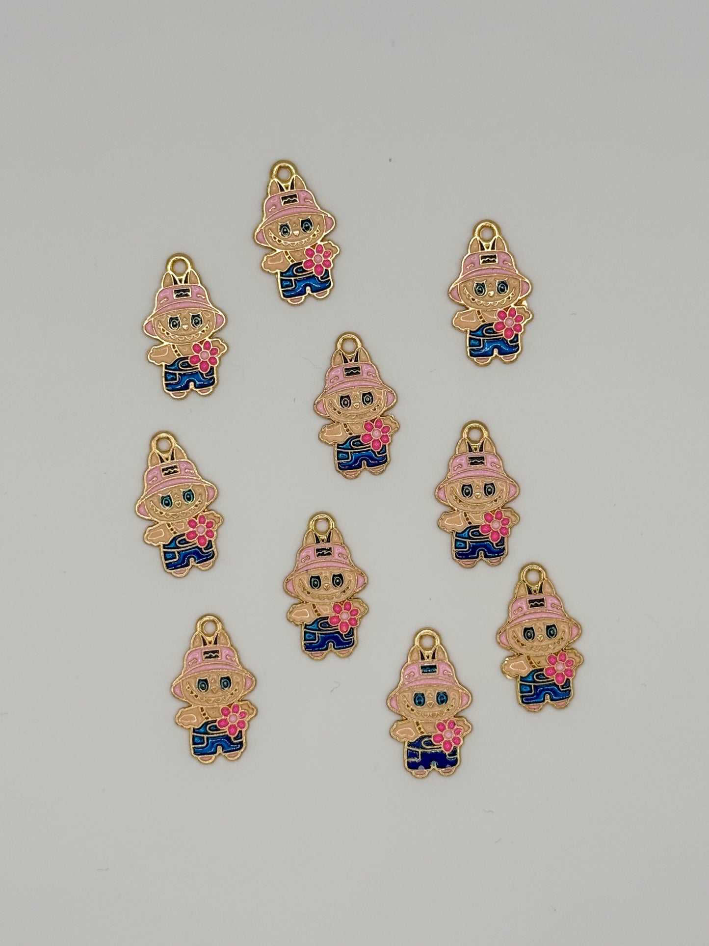 Pink Hat Labubu Gold Metal DIY Charm set