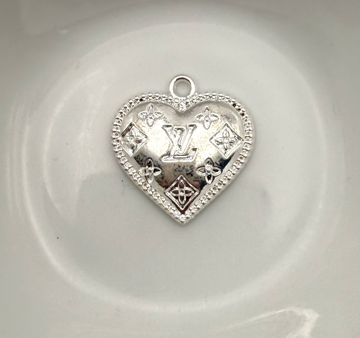 Gold & Silver LV Designer Heart Metal Charm Pendant