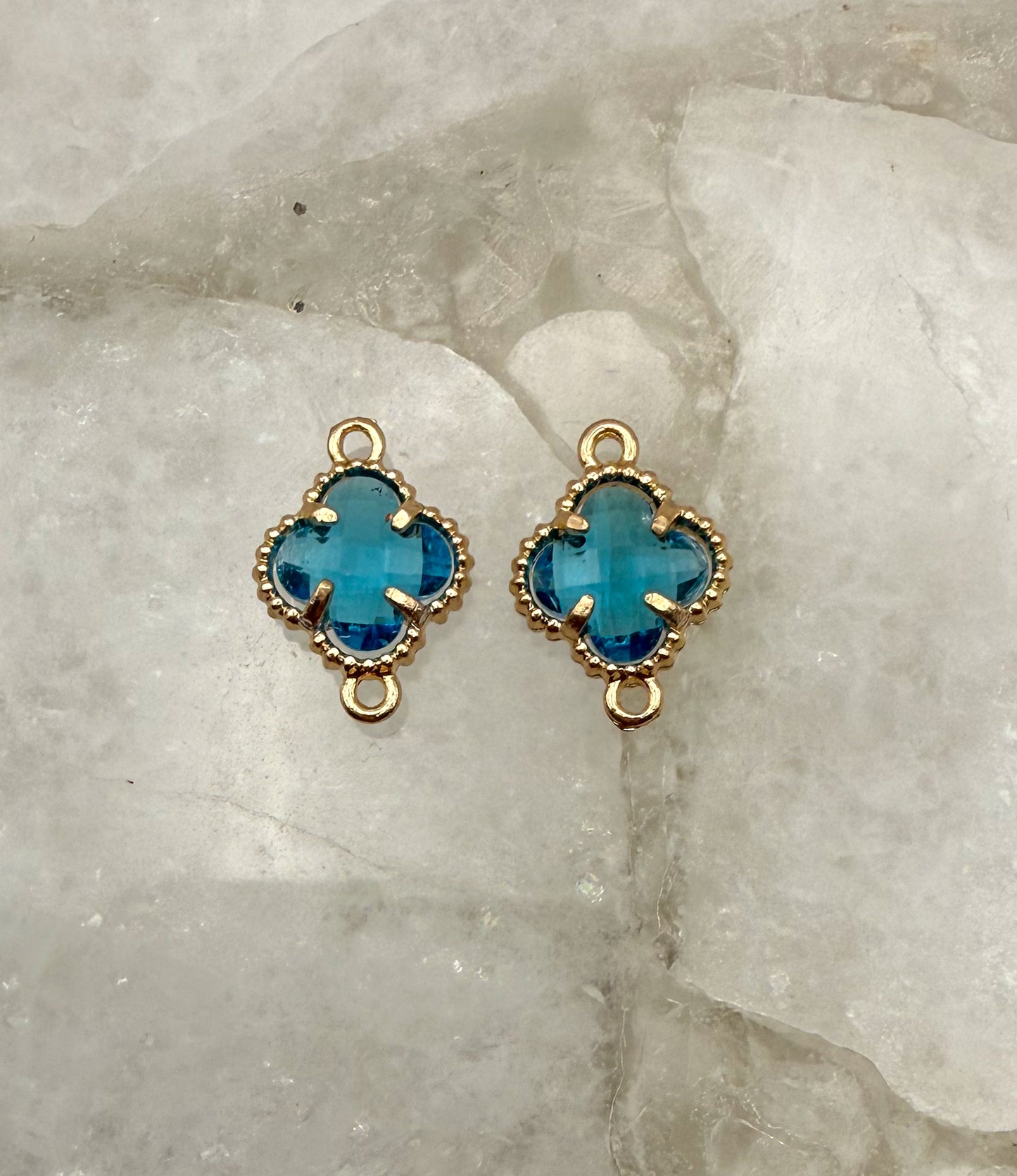 Colorful Double Link Clover Glass Charm Connectors-Gold & Silver