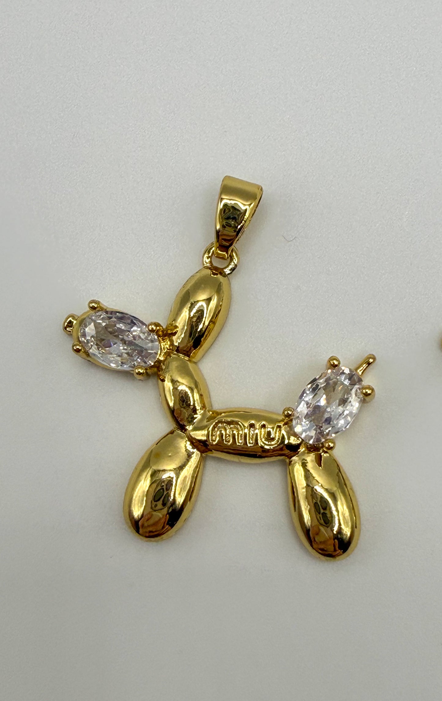 Gold M Ballon Dog Charm Pendant with Zircons