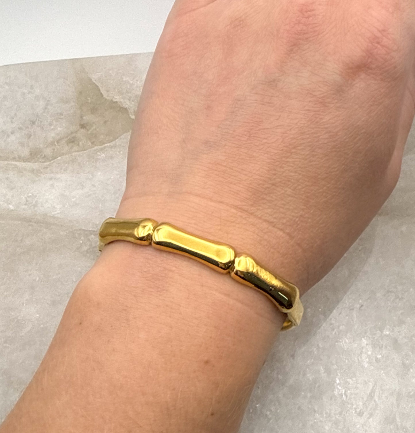Gold Stainless Steel Shiny Bamboo Bangle Bracelet