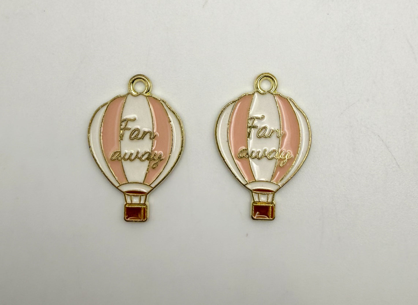 Gold Hot Air Balloon Metal Charm with saying ‘Far Away’