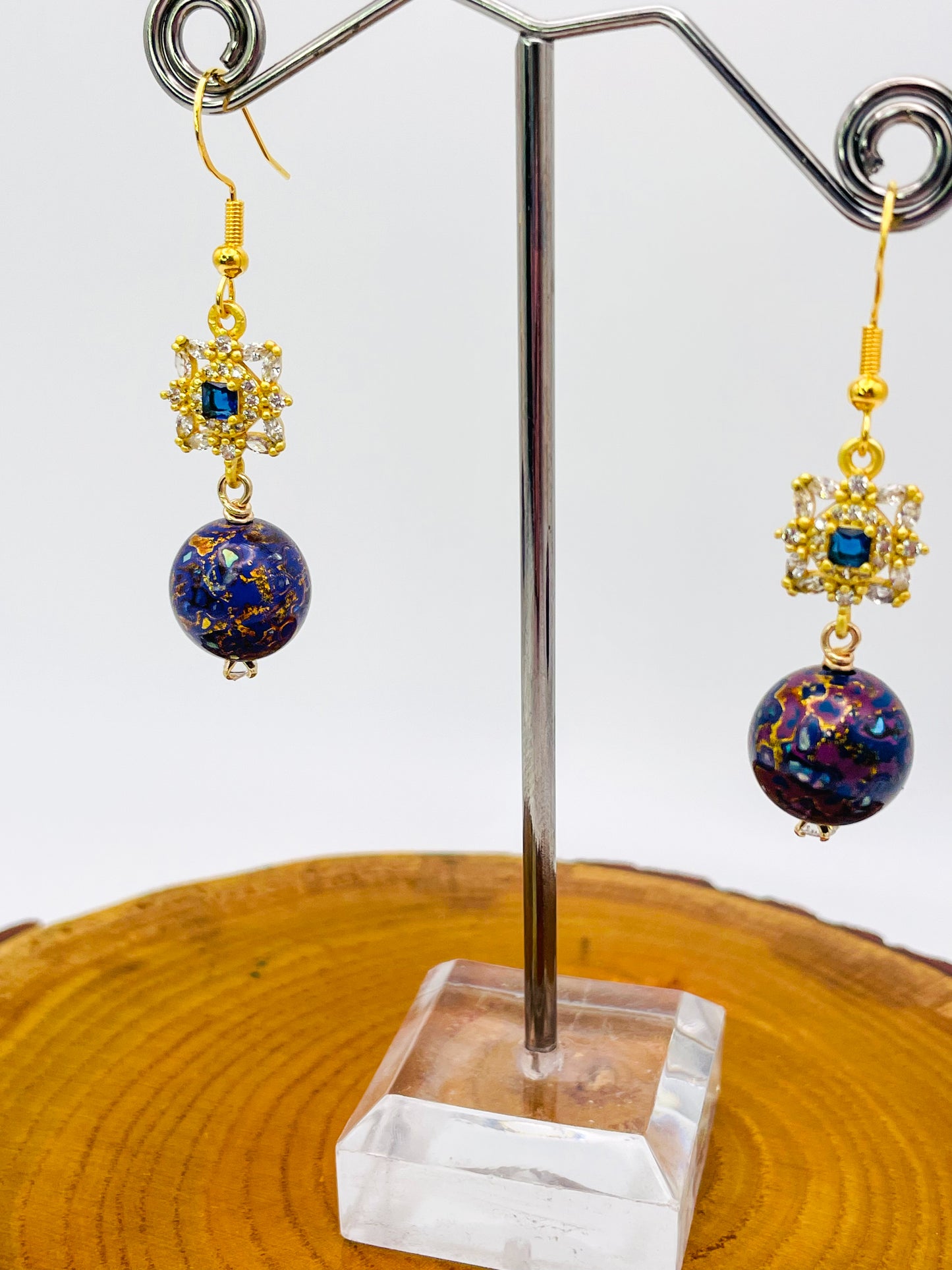 Handmade Daji Lacquer Beaded Bling Earrings with Natural Opal Inclusions