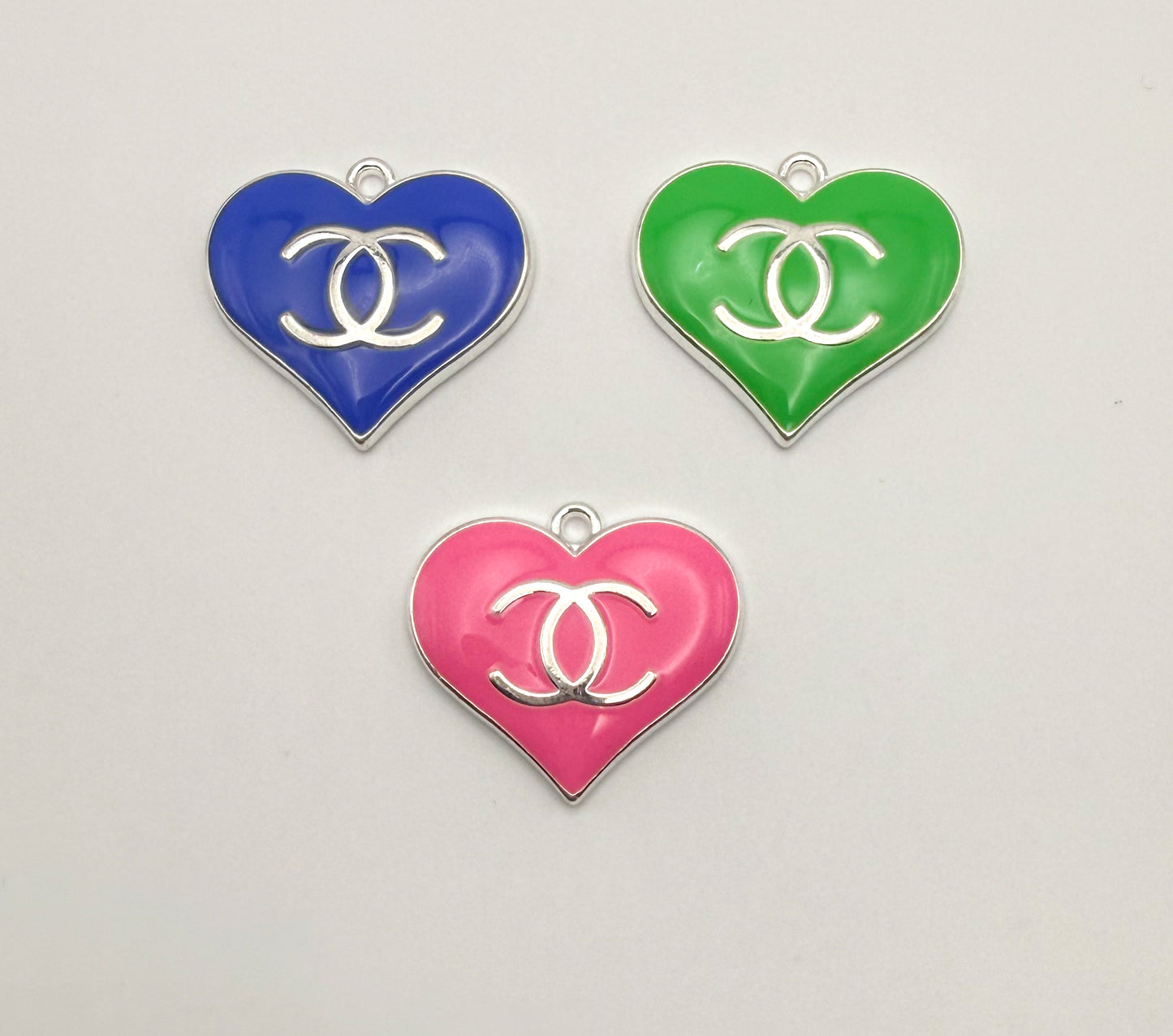 Silver CC Designer Colorful Enamel Heart Charm Pendant