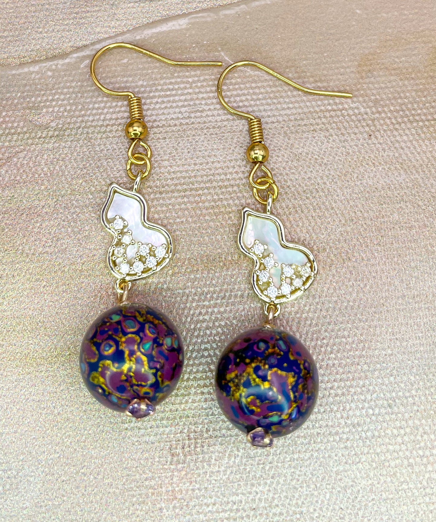 Handmade Daji Lacquer Beaded Bling Earrings with Natural Opal Inclusions