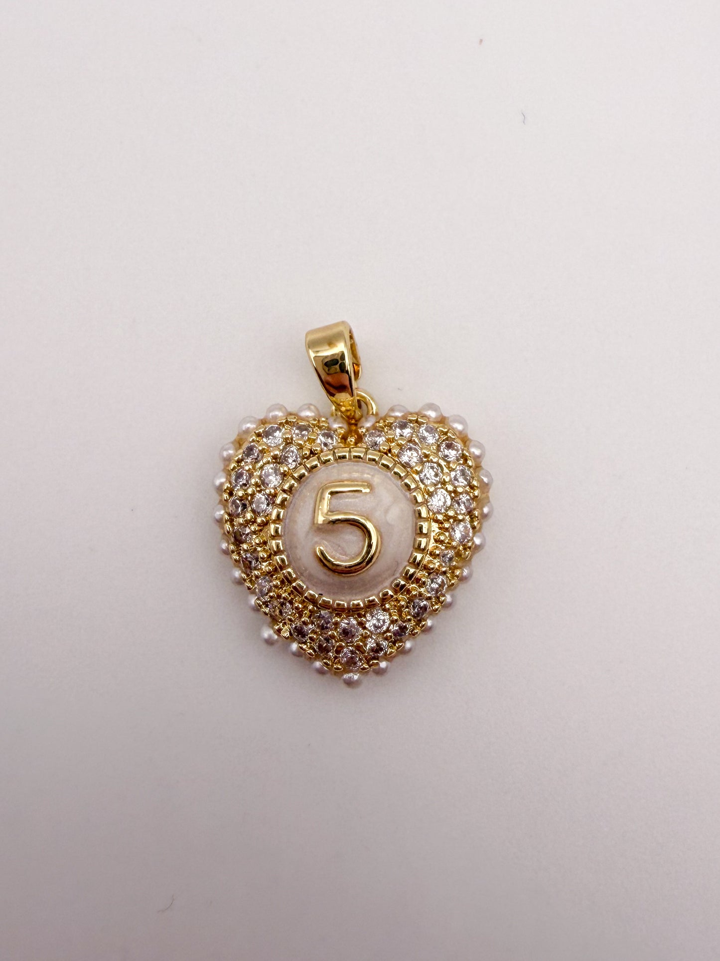 Gold #5 Heart Charm Pendant