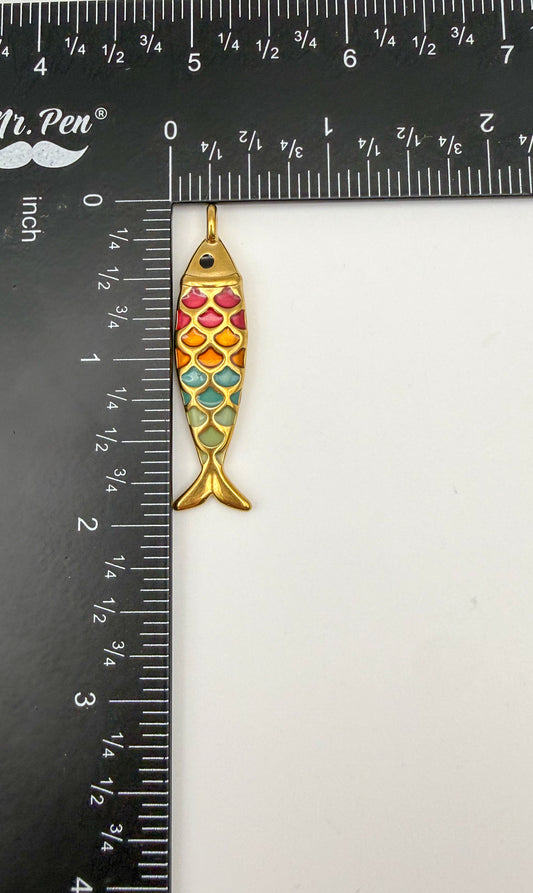 Gold Stainless Steel Colorful Enameled Scale Fish Charm Pendant DIY