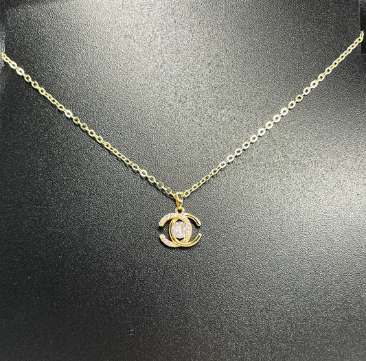 Gold CC Moissanite Diamond Necklace