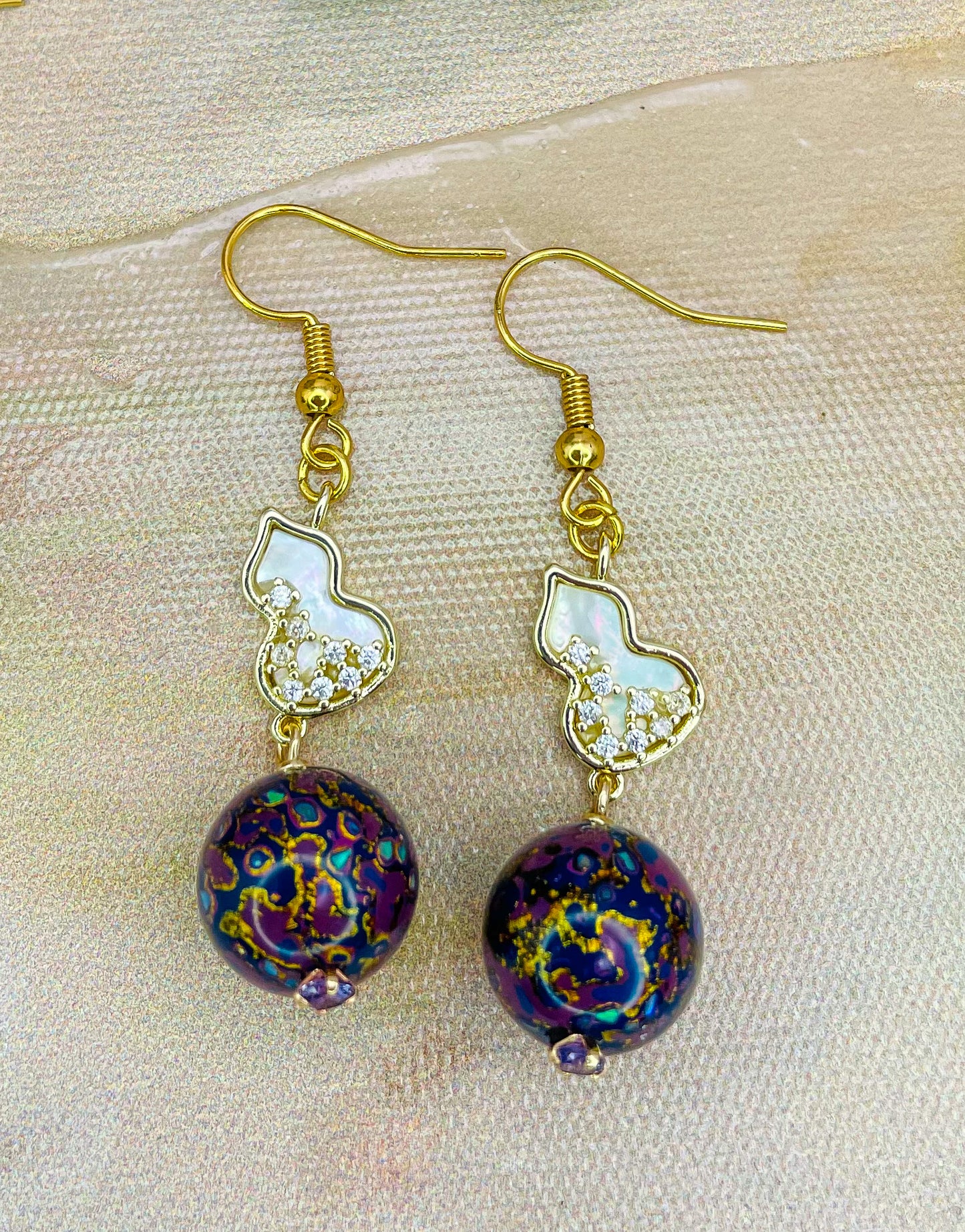 Handmade Daji Lacquer Beaded Bling Earrings with Natural Opal Inclusions