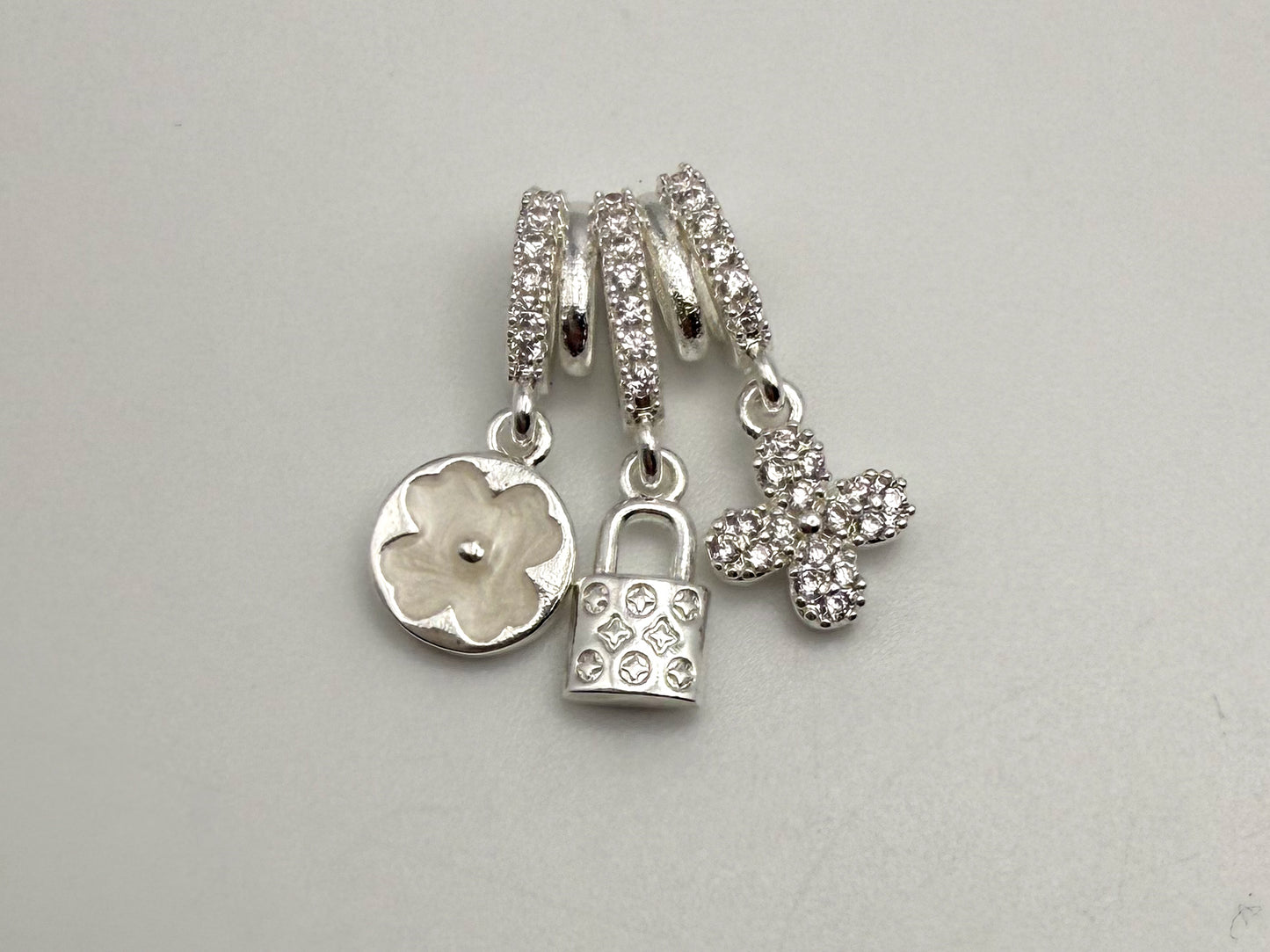 LV Inspired Gold & Silver Dangling Spacer Bead Charm Pendant