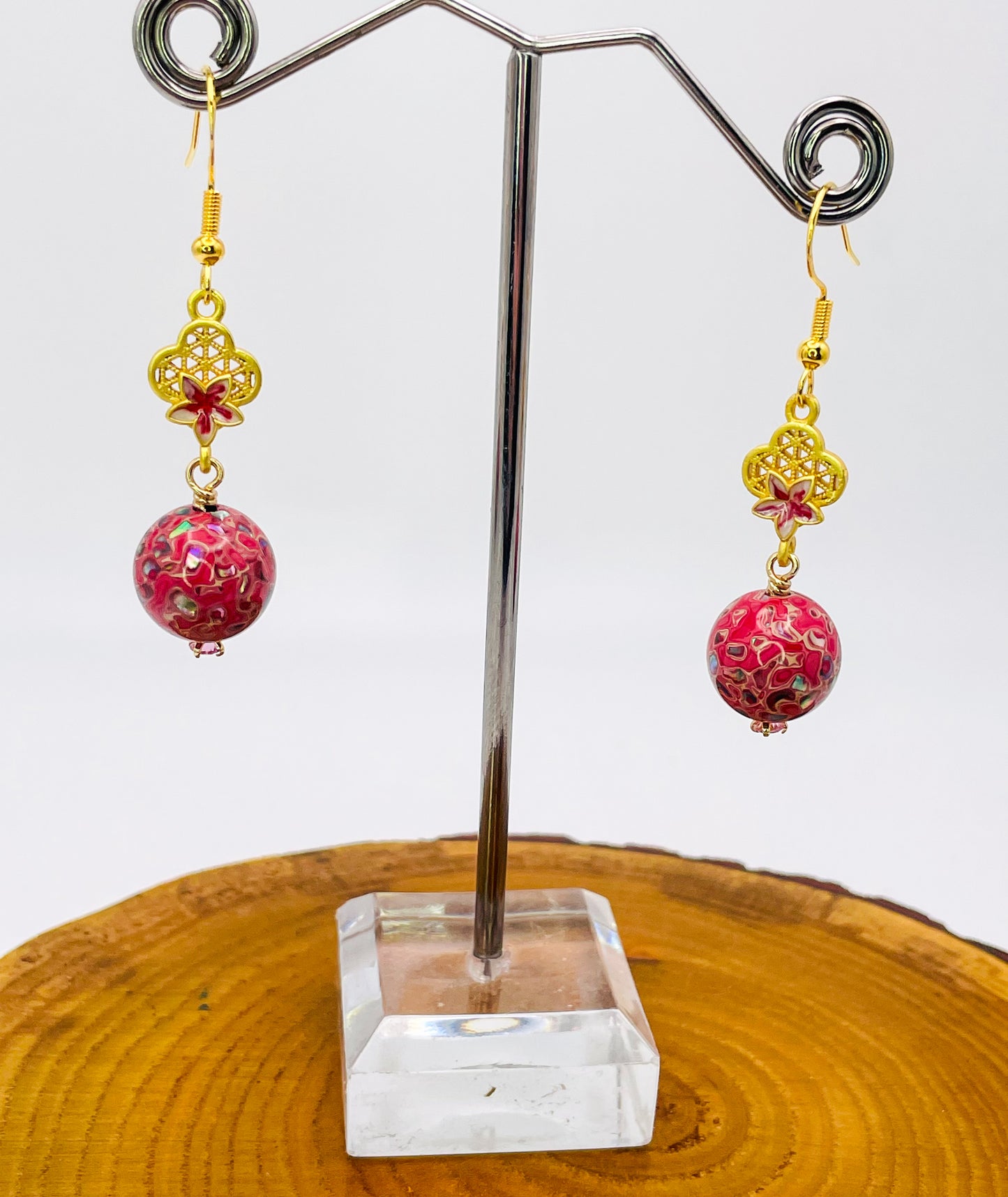 Handmade Daji Lacquer Beaded Bling Earrings with Natural Opal Inclusions