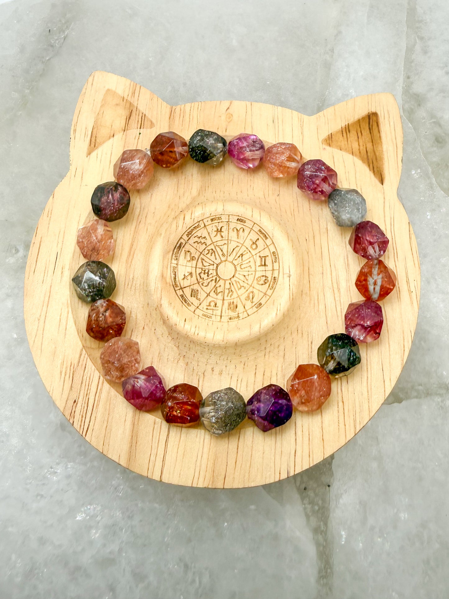 Natural Firework Colorful Super 7 Faceted Crystal Beaded Stretchy Bracelet