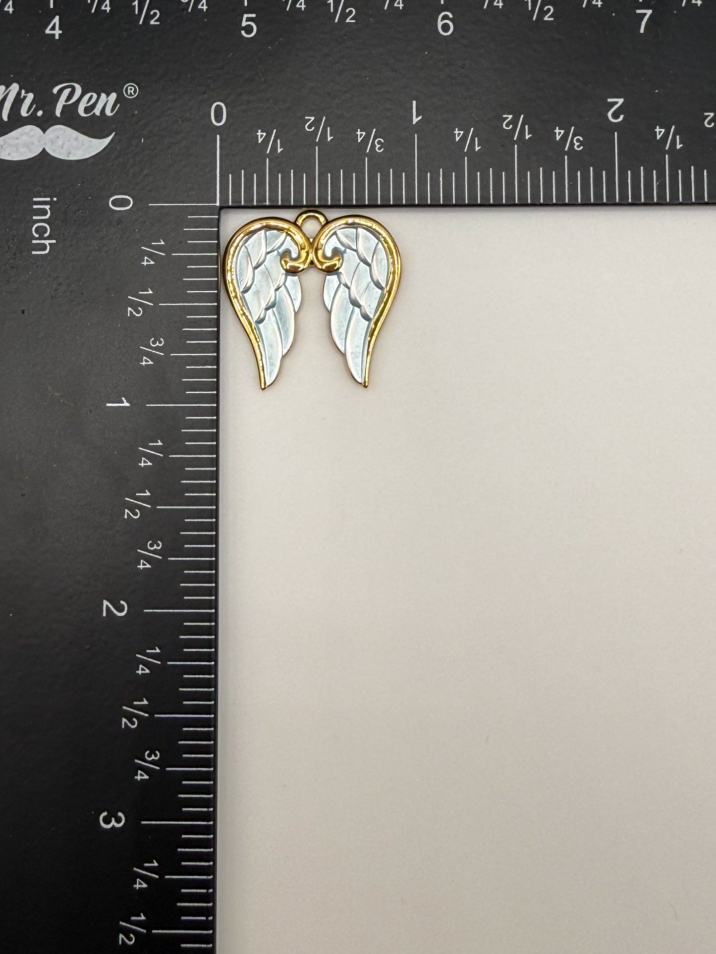 Gold & Blue Enamel Angel Wing Charm Pendant