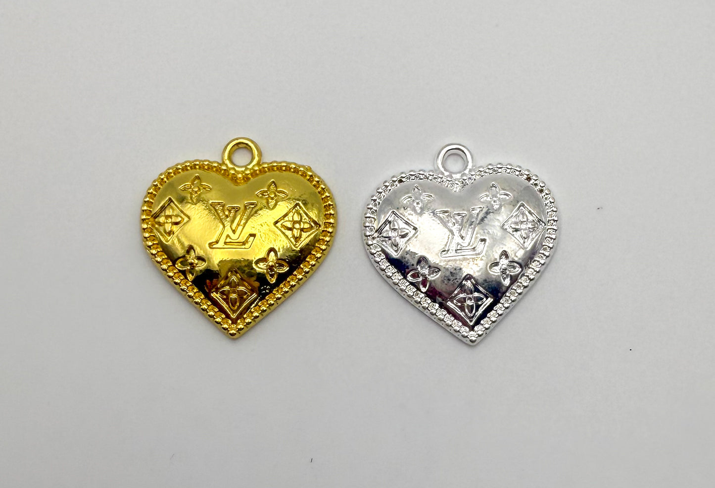 Gold & Silver LV Designer Heart Metal Charm Pendant
