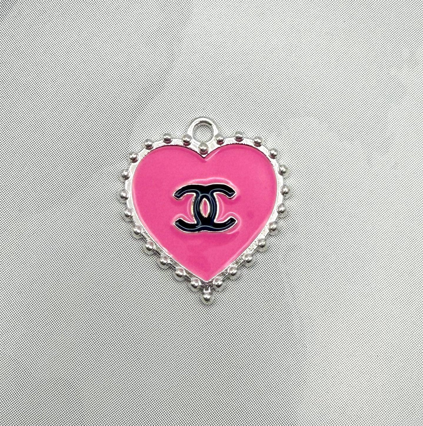 CC Designer Silver Pink Enamel Heart Charm Pendant