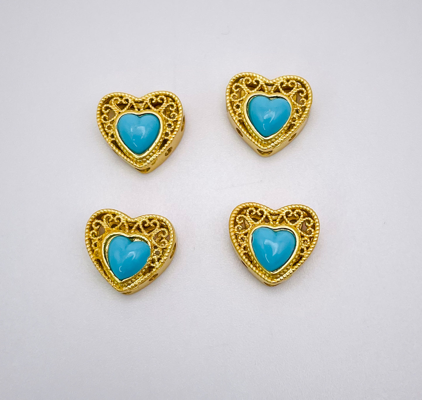 Gold Heart Charm Bead with Turquoise Synthetic Gem