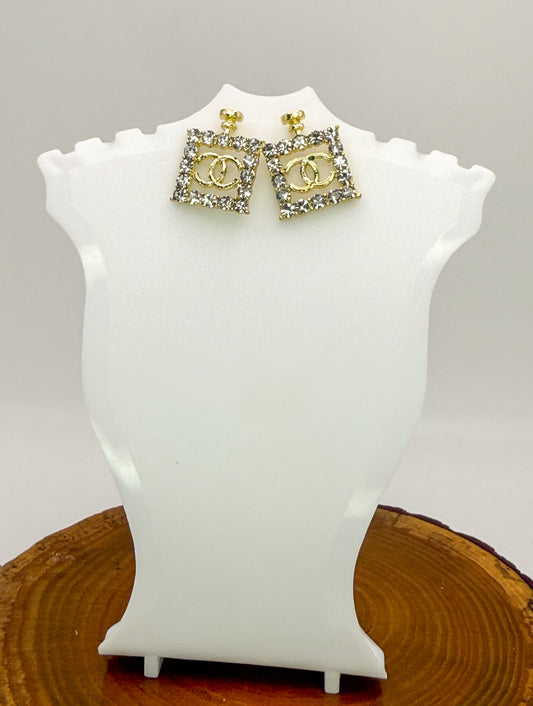 Gold CC Designer Perfume Bottle Stud Earrings