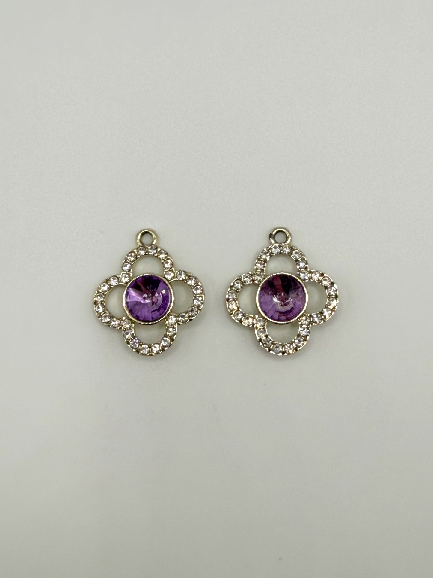 Gold Clover With Purple Gem DIY Metal Charm