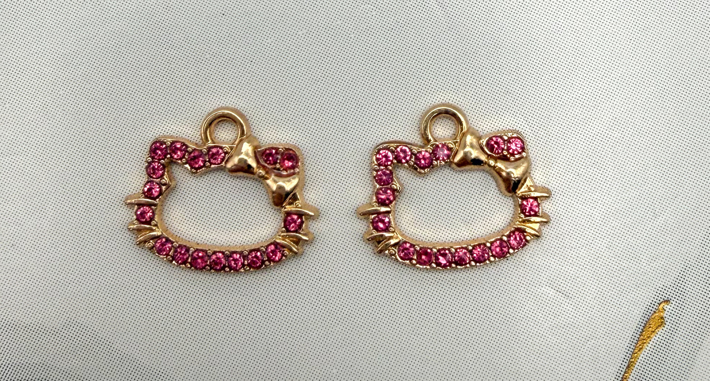 Gold HK Head Pink Rhinestone covered Metal Charm