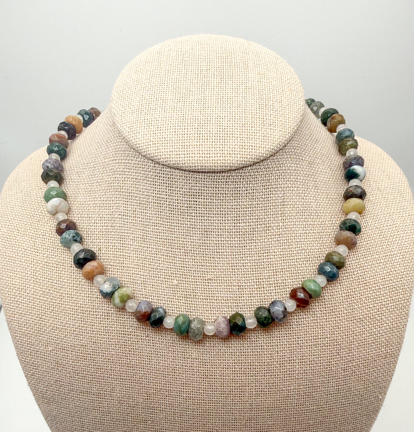 Natural Indian Agate Crystal Gemstone Faceted Donut Style Beaded Necklace
