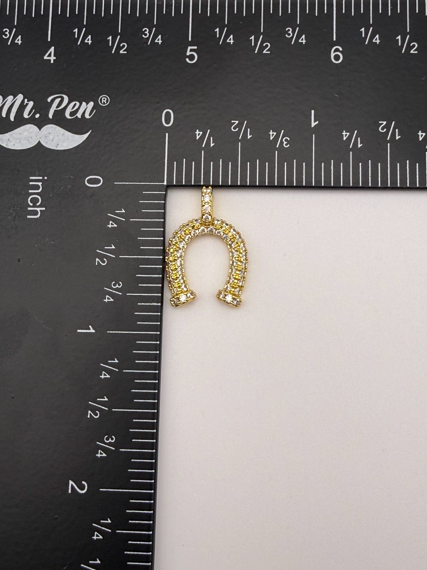 Gold Lucky Horseshoe Zircon Covered Charm Pendant