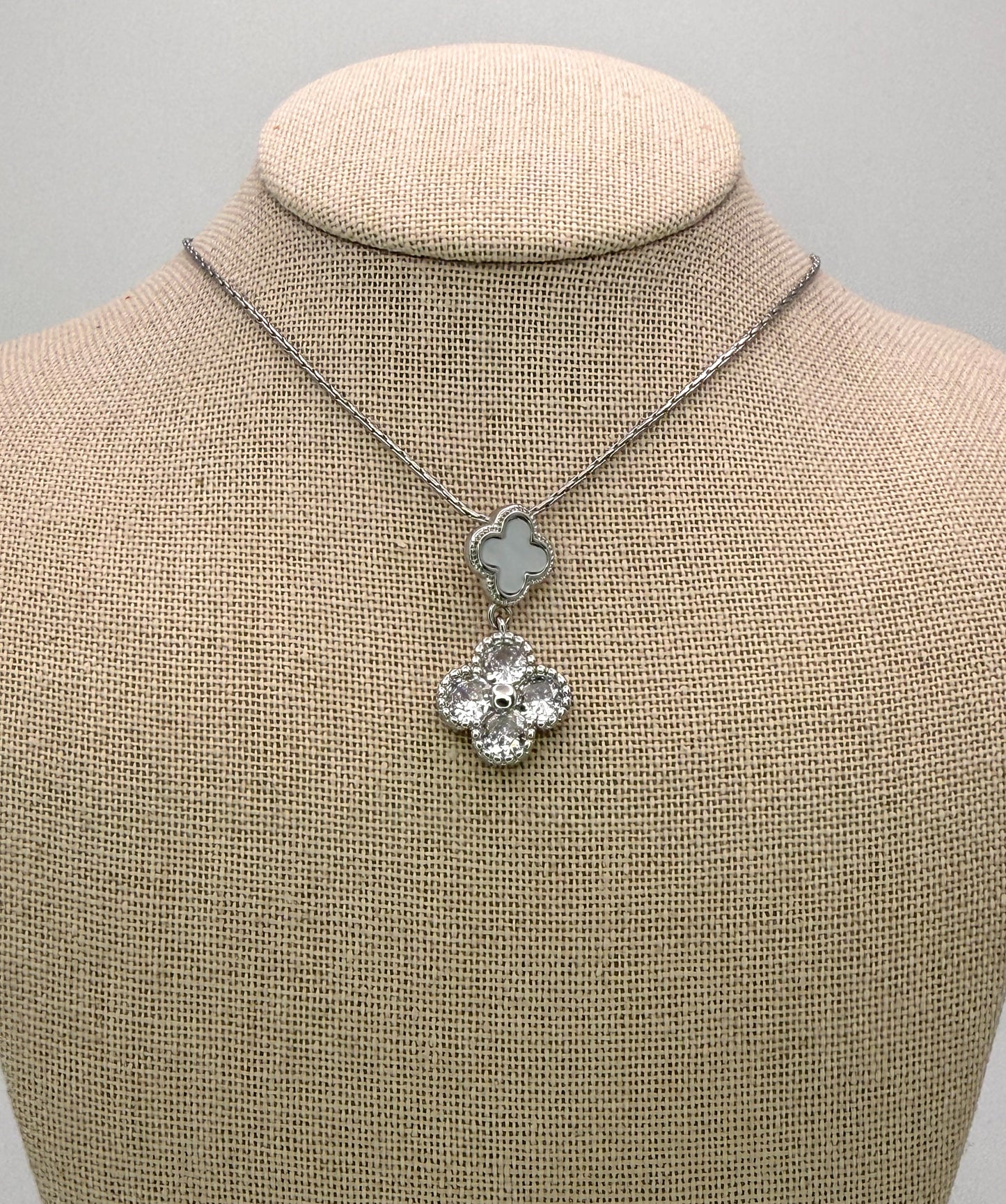 Bling & Natural Shell Double Clover Necklaces