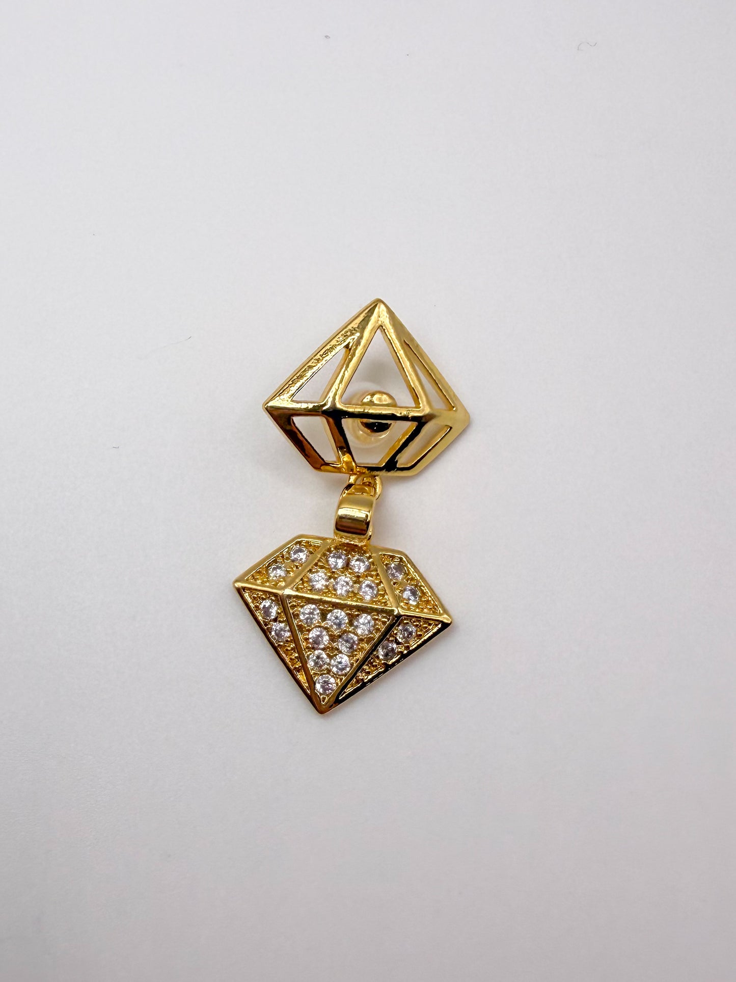 Double Open Gold Diamond with Center Pearl Charm Pendant