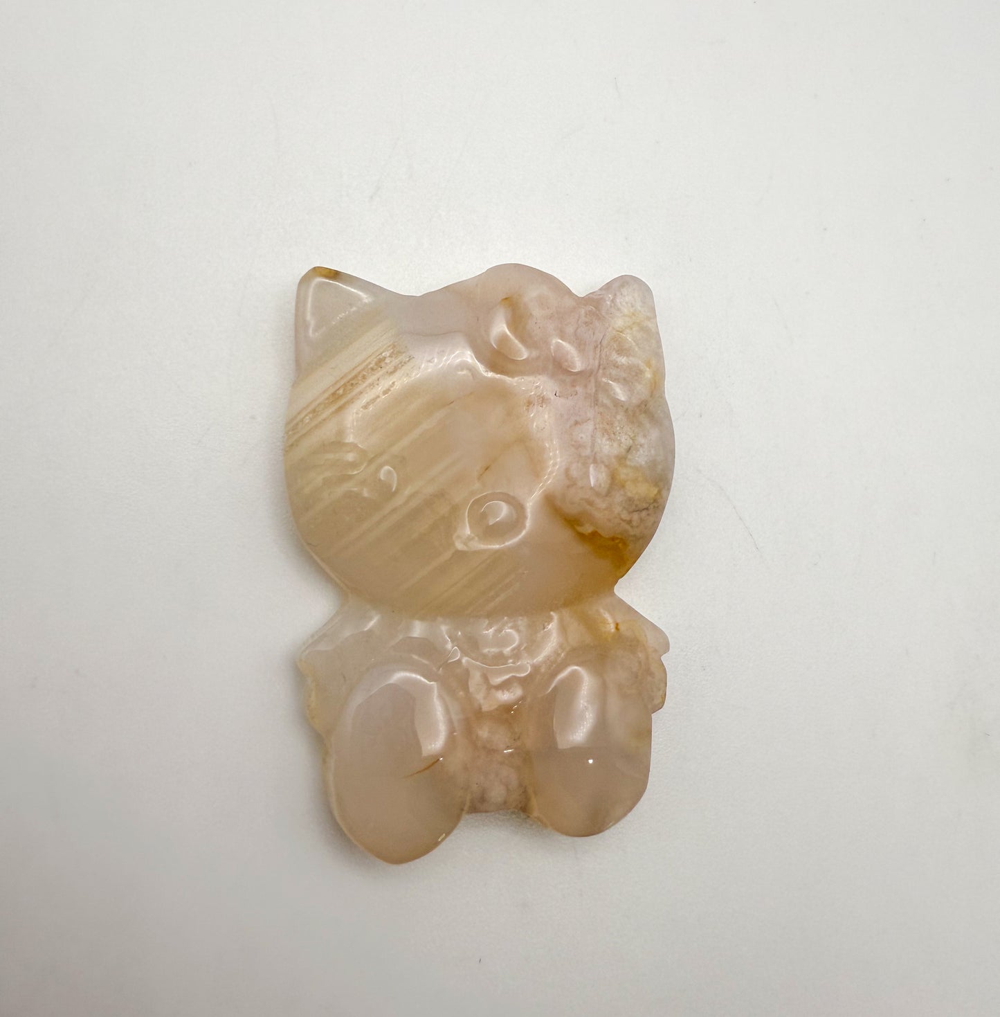 Natural Flower Agate & White Agate Crystal HK Kitty Flatback Decor