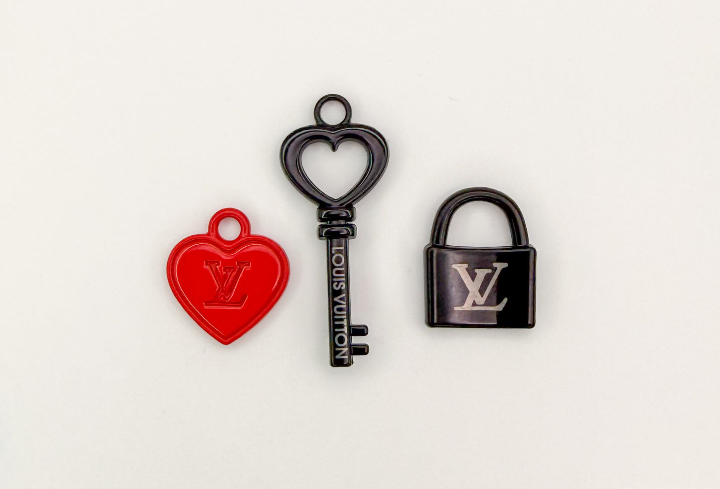 High Quality LV Inspired Lock N Key, Heart Colorful Metal Charm sets
