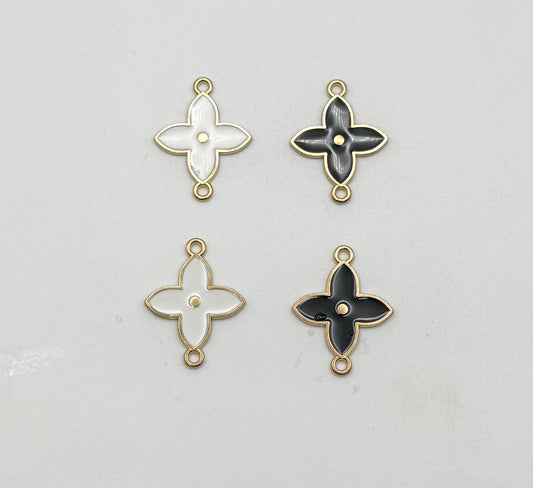 Black & White Enamel Clover Flower DIY Connector Metal Charms