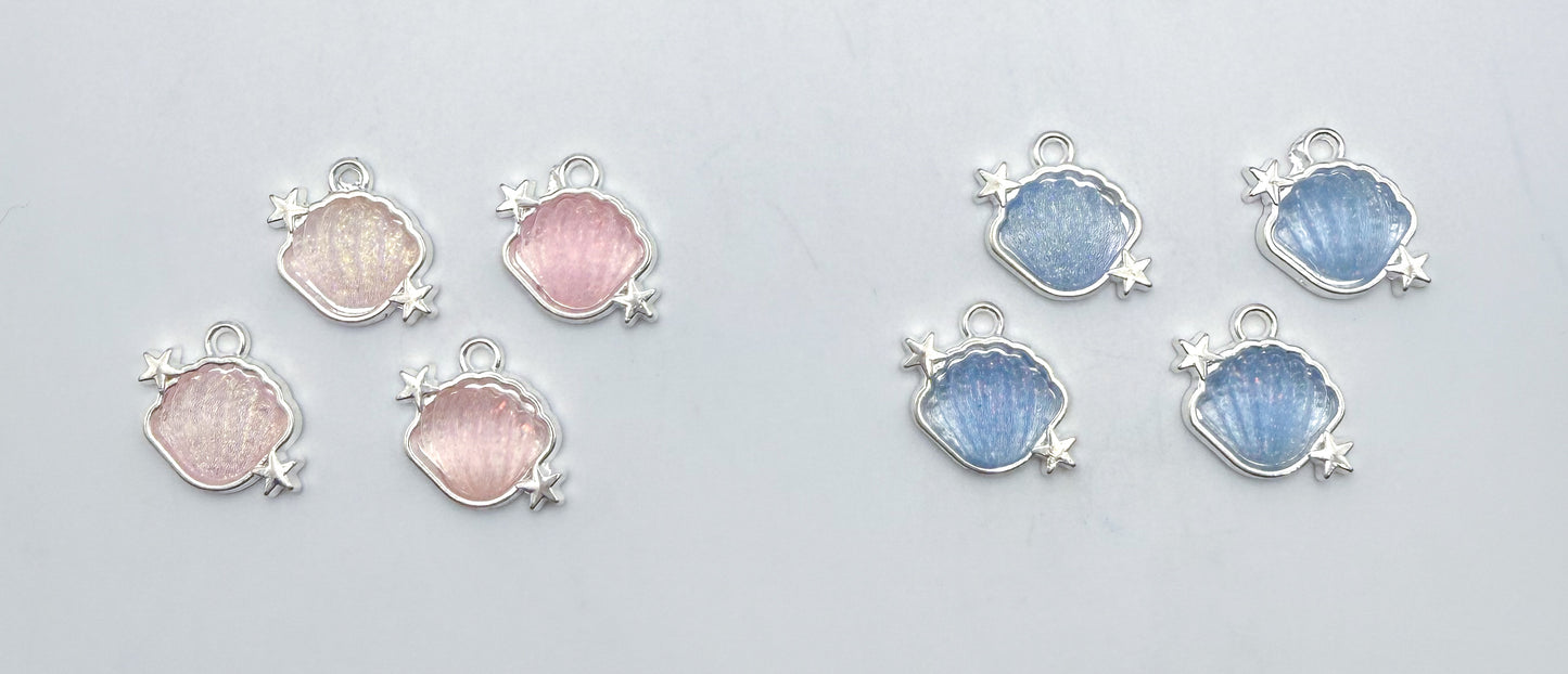 Silver Glittery Resin Filled Shell Metal DIY Charms