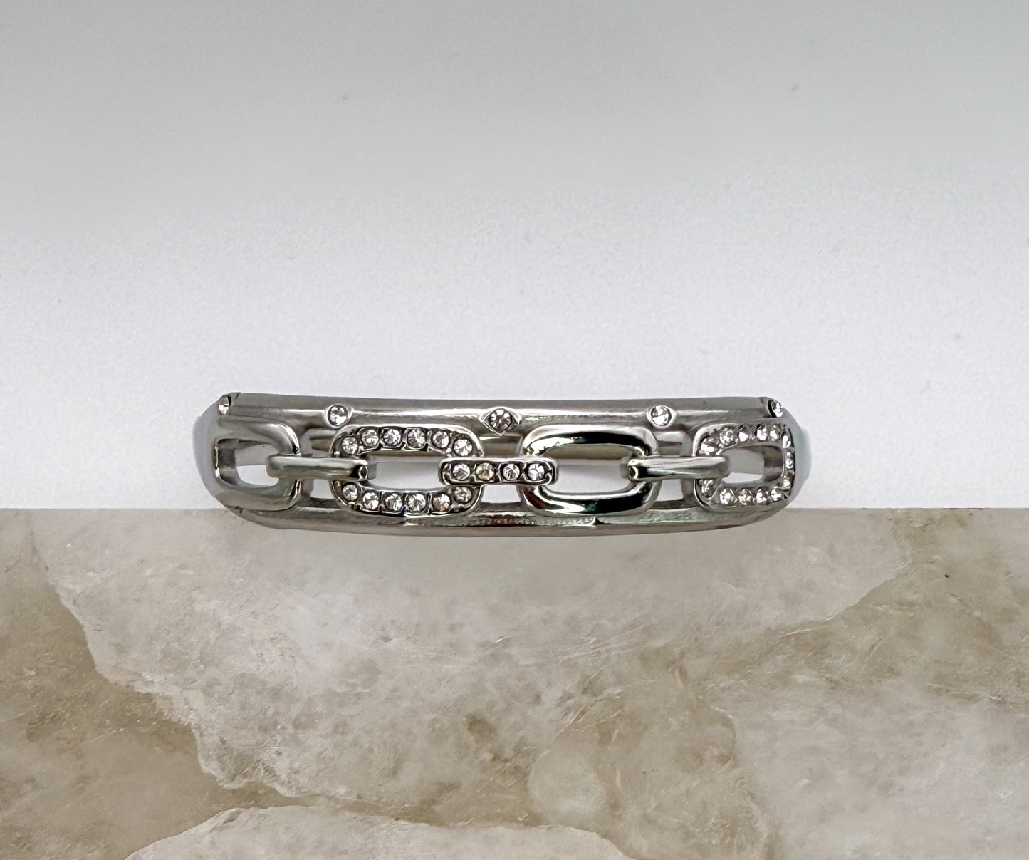 Silver Stainless Steel Bling Oval Chain Link Bangle Bracelet