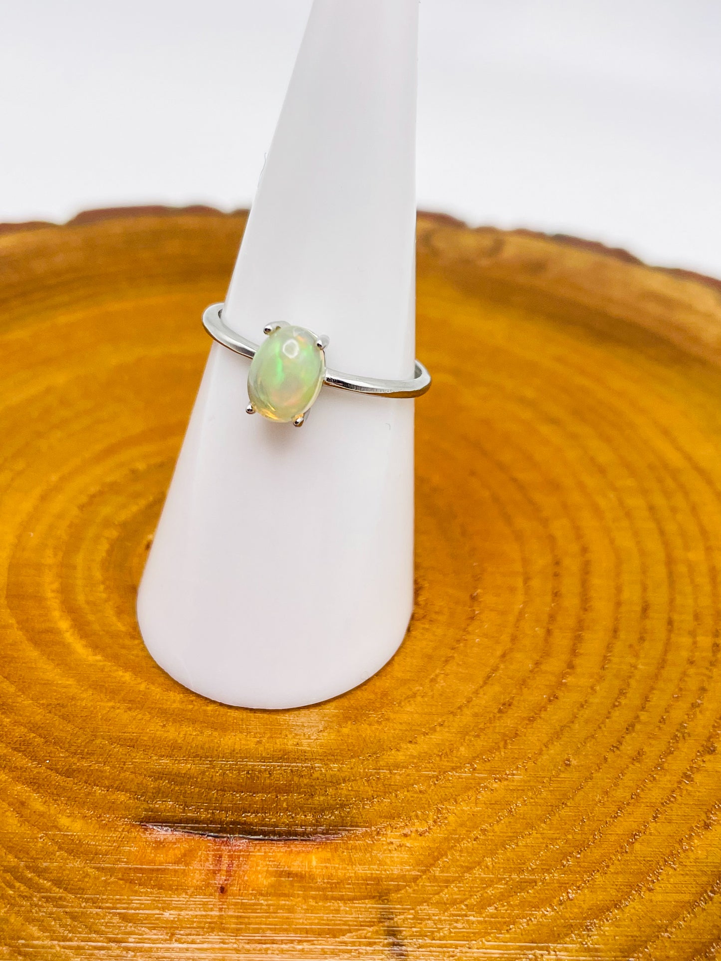 Sterling Silver White Opal Simple Styled Adjustable Ring