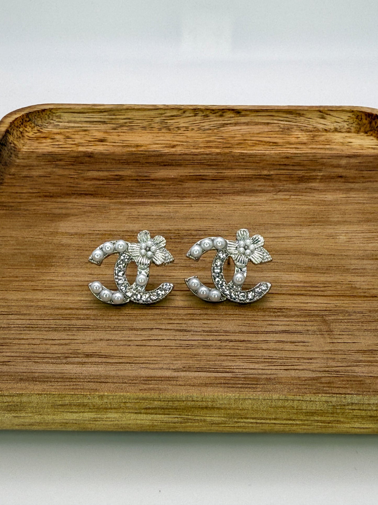 Small CC Designer Gold or Silver Stud Earrings