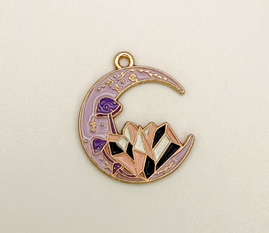 Purple Enamel Crystal Moon Gold DIY Charm