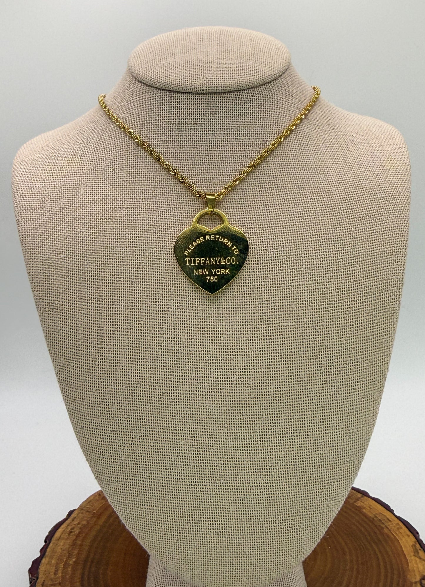 Gold Stainless Steel T&Co Heart Pendant Twist Rope Chain Necklace